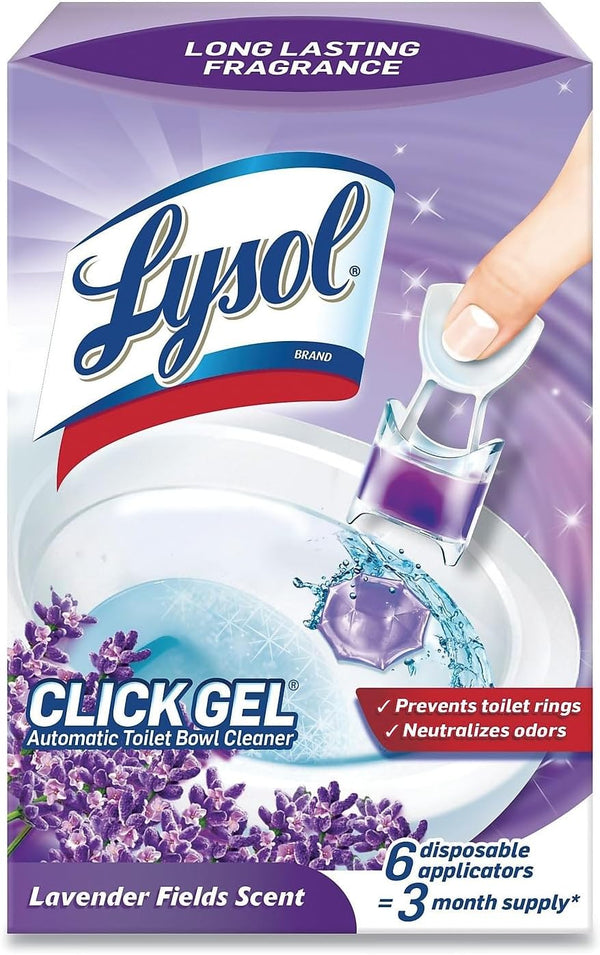 Lysol Click Gel Automatic Toilet Bowl Cleaner, for Cleaning and Refreshing, Lavender Fields, 6 Applicators (Pack of 1)