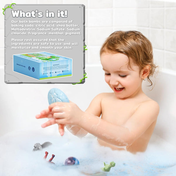 Bath Bombs with Surprise Dinosaur Toys Inside, 12 Pack Organic and Natural Bubble Bath Bombs, Stocking Stuffers for Kids, Bath Bomb Set for