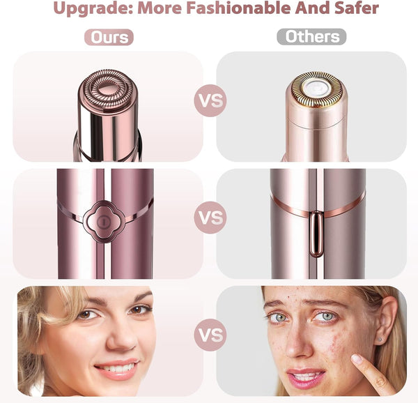 Facial Hair Removal for Women, Electric Painless Rechargeable Facial Hair Remover for Face, Lip, Chin with 2 x Replacement Heads Pink+2 Heads