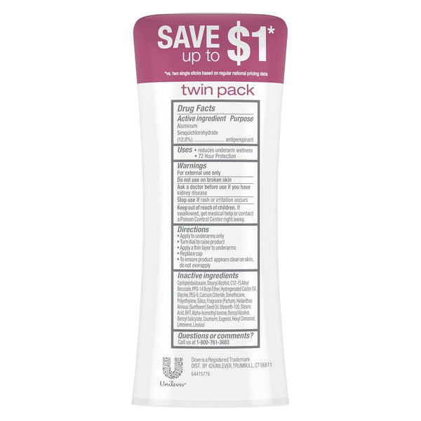 Dove Advanced Care Antiperspirant Caring Coconut, 2 Count Deodorant Stick for Women, for 48 Hour Protection And Soft And Comfortable Underarms,