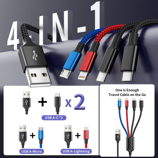 Dual Type-C 4 in 1 Charging Cable 2Pack 5FT, Multi Charging Cable for Multiple Devices, Universal USB Cable with Ip/Micr