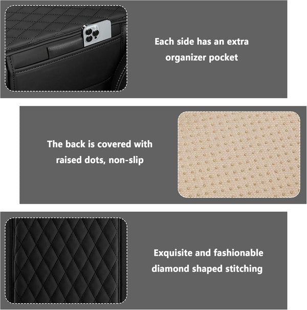 Upgraded Car Center Console Cover,Microfiber Leather Car Armrest Cover Cushion with 2 Storage Bags,Universal Car Armrest Storage Box Car Interior
