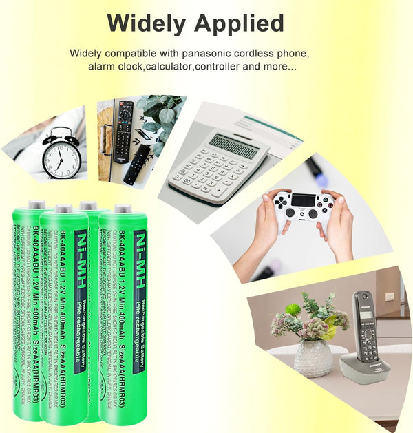 BK-40AAABU NI-MH AAA Rechargeable Battery 1.2V 400Mah 4Pack Nimh AAA Batteries for Panasonic Cordless Phones, Remote Controls, Electronics