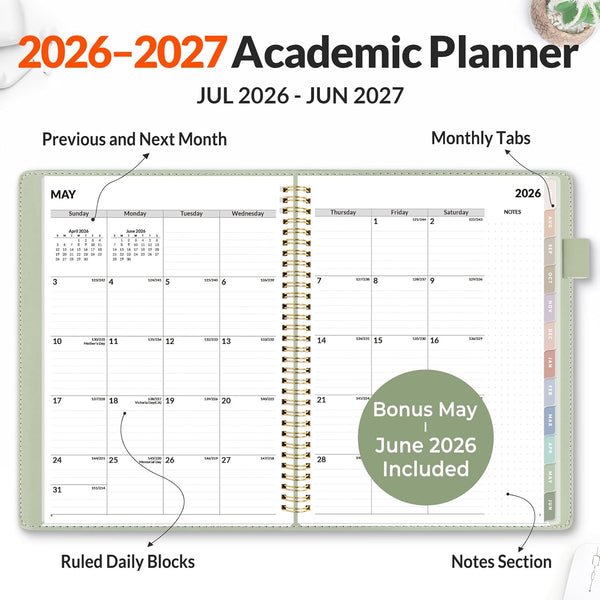 SUNEE 2025-2026 Weekly & Monthly Planner 9"X11.2" - 12 Month (July 2025 - June 2026), Vegan Leather Cover Planner Academic Year Calendar, Pocket,