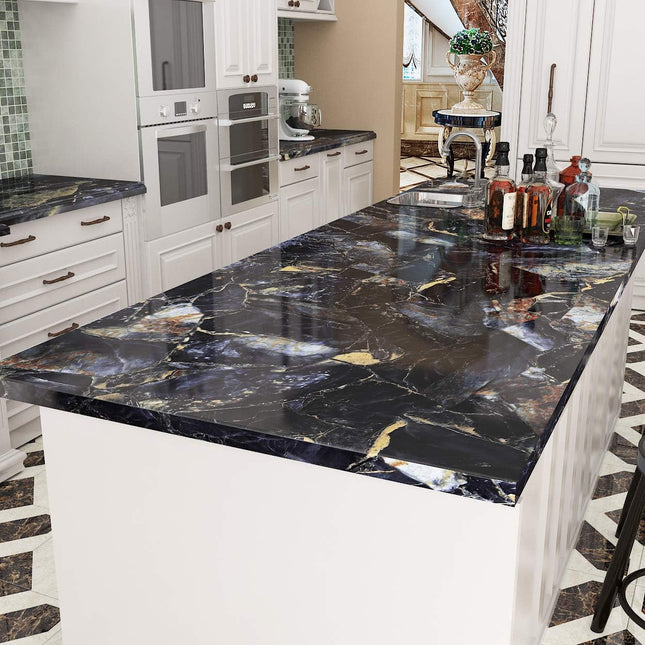 Livelynine Blue Gem Marble Contact Paper Self Adhesive Wallpaper Peel and Stick Countertops for Kitchen Cabinet Table De