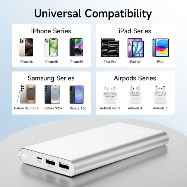 Pilot 4GS Portable Charger 12000Mah Fast Charging Power Bank Dual 3A High-Speed Output Battery Pack Compatible with Iphone 16 15 14 13 12 11 and