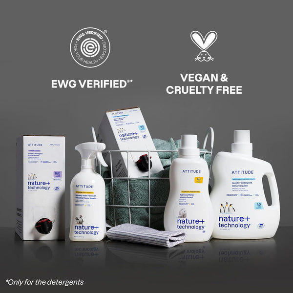 ATTITUDE Liquid Laundry Detergent, EWG Verified Laundry Soap, HE Compatible, Vegan and Plant Based Products, Cruelty-Free, Unscented, 40 Loads,