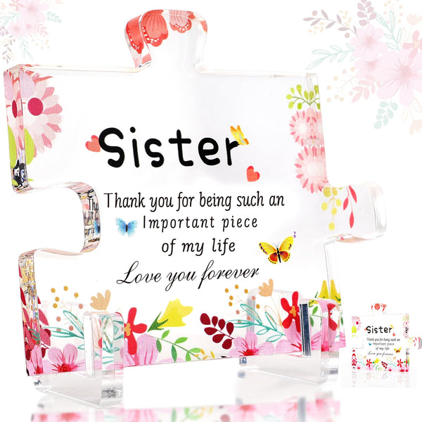 Sister Birthday Gifts, Big Sister Gifts for Girls, Acrylic Puzzle Plaque with Stand, Thoughtful Decoration for Special Moments, Ideal for