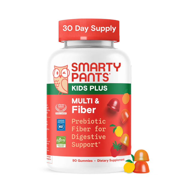 Smartypants Kids Multivitamin & Fiber Gummies: Prebiotic Fiber to Support Kids Digestion with Vitamin D3, C, Vitamin B12, B6, A, Zinc, Biotin,