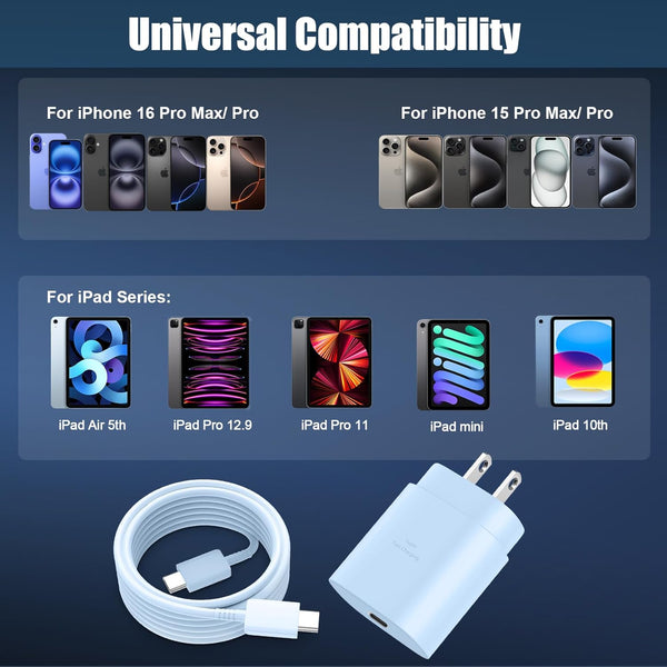 I.Phone 16 15 Pro Max Charger Fast Charging, 30W USB C I.Phone 15 16 Pro Max Fast Charger Block with 10FT Long USB C Charging Cable for Iphone 16