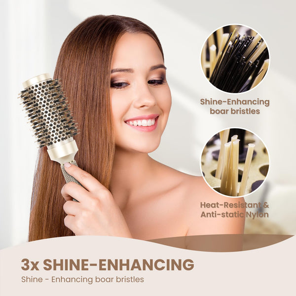 AIMIKE round Brush for Blow Out, Medium round Hair Brush Nano Thermal Ceramic & Ionic Tech, for Blow Drying & Styling, Curling and Shine - 2.9