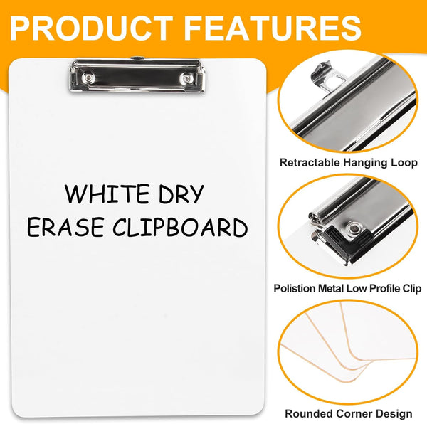 Dry Erase Wood Clipboard, Hardboard Clip Board 8.5X11 for Classroom, Students, Kid, Size 9" X 12.5", Double-Sided White Board, with Low Profile