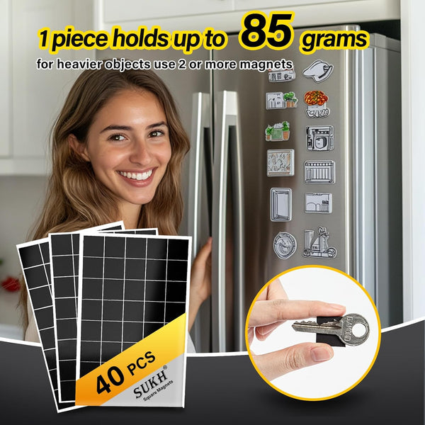 Sukh Square Magnets Magnetic Tape-Strip - 40 PCS Magnet Sheets Magnets with Adhesive Backing Magnet on One Side Self Adhesive on the Other Side
