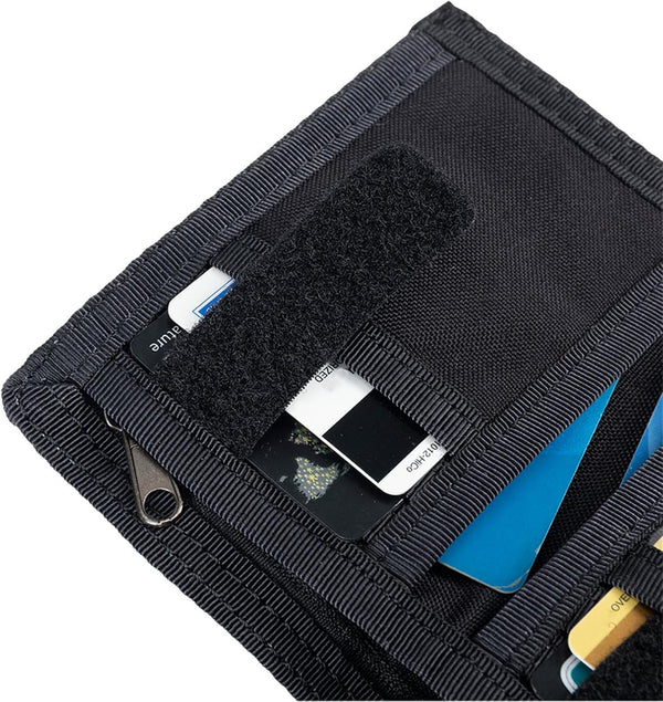 EXCELLENT ELITE SPANKER Nylon Trifold Wallet for Men ID Card Holder Tactical Military Wallet with Coin Pocket Outdoor Wallet BLK