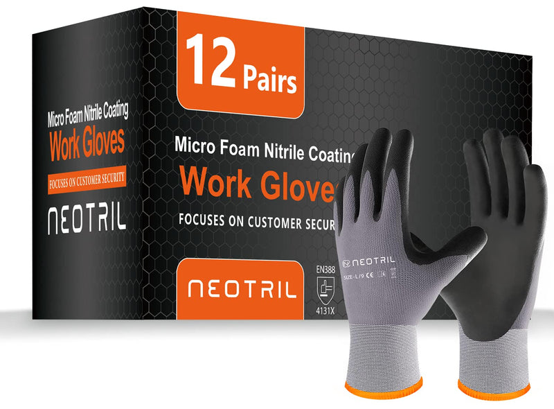 Safety Work Gloves Microfoam Nitrile Coated-3/6/12/36 Pairs,Breathable Nylon Working Gloves for Men Women