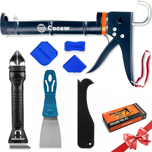Caulk Gun Kit, Smooth Silicone Caulking Gun and Caulk Remover Tool, Sealant Finishing Tool Grout Scraper for Kitchen Bathroom Window Sink Joint,