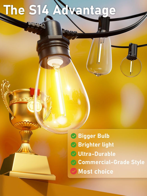 60FT LED Outdoor String Lights with 16+1 Edison Shatterproof IP65 Waterproof Bulbs, 2700K Dimmable Commercial Grade Patio Lights for Garden,