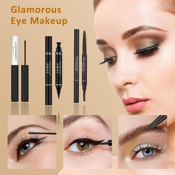 All in One Makeup Kit for Women Girls Teens Makeup Set 16 Colors Eyeshadow Palette Foundation Eyeliner Contouring Stick Lip Gloss Eyebrow Mascara