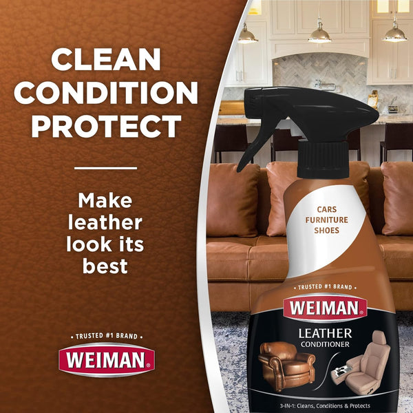 Weiman Leather Cleaner and Conditioner for Furniture - 12 Ounce - 2 Pack - Ultra Violet Protection Help Prevent Cracking or Fading of Leather