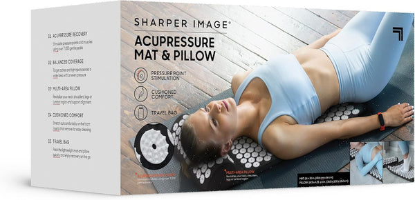 Sharper Image® Acupressure Mat & Pillow Set with Travel Bag for Full Body Muscle Recovery & Relaxation, Stress & Anxiety Relief, Back Neck Shoulder Pain Relief| Portable Travel Massage Tool Gift