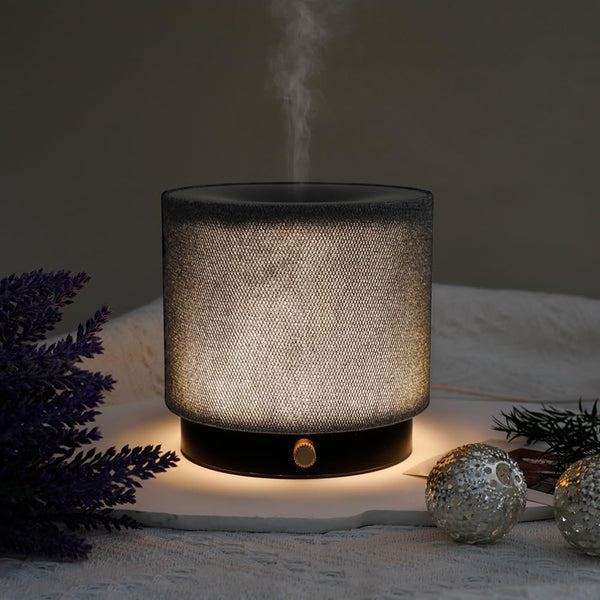 Elegant Fabric Aroma Diffuser - Quiet Essential Oil Diffuser with Soft Night Light, Perfect for Home, Office, and Yoga Space (M35-Black)