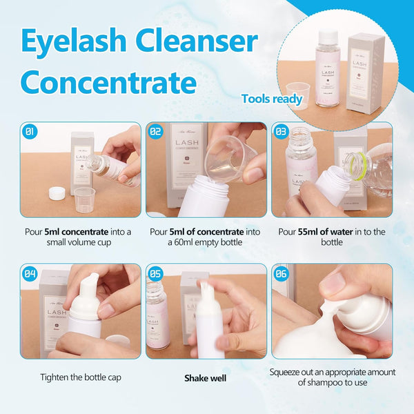 Lash Shampoo Concentrate 100Ml Lash Extension Cleanser Oil-Free Eyelash Extension Shampoo with Salon Home Care -Makes 20 Bottles 60Ml Lash