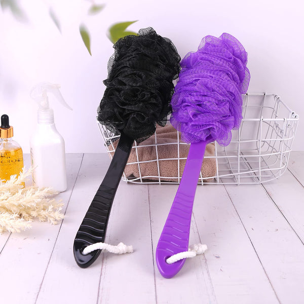 Back Scrubber Brush Long Handle for Shower, Loofah on a Stick Sponge Back Brush, Body Exfoliator Scrubber Bath Brush for Men Women, Exfoliating