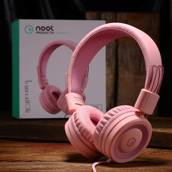 Noot Products Kids Headphones K11 Foldable Stereo Tangle-Free 5Ft Long Cord 3.5Mm Jack Plug in Wired On-Ear Headset for