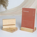 UNIQOOO 3.5" Walnut Wood Stand for 2024 Monthly Desk Calendar, Wooden Block Base, Cardstock Holder, for Office Home Retail Reception Decor, Photo