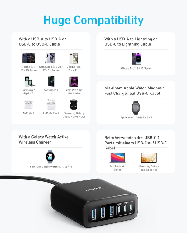 Anker Desktop Charger, Fast Charging USB C Charger, 112W Max 6-Port Charging Station, for Iphone, Ipad, Macbook, Samsung and More (Cable Not Included)