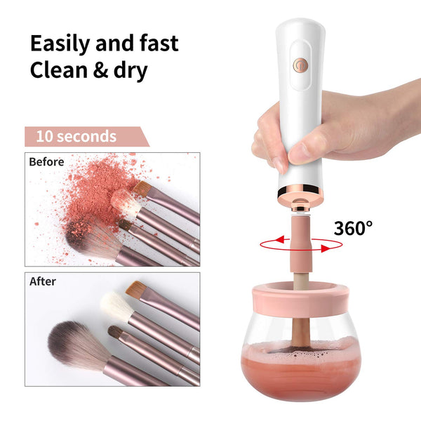 Senbowe Upgraded Makeup Brush Cleaner and Dryer Machine, Electric Cosmetic Automatic Brush Spinner with 8 Size Rubber Collars, Wash and Dry in