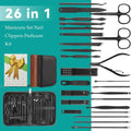 Manicure Set, Professional Nail Clippers Pedicure Kit 26 Pieces Nail Care Tools for Travel & Grooming (Brown)
