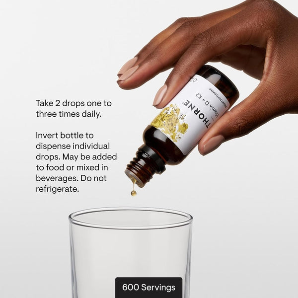 THORNE Vitamin D + K2 Liquid with a Metered Dispenser - Vitamins D3 and K2 to Support Healthy Bones and Muscles* - 1 Fl Oz (30 Ml) - 600 Servings