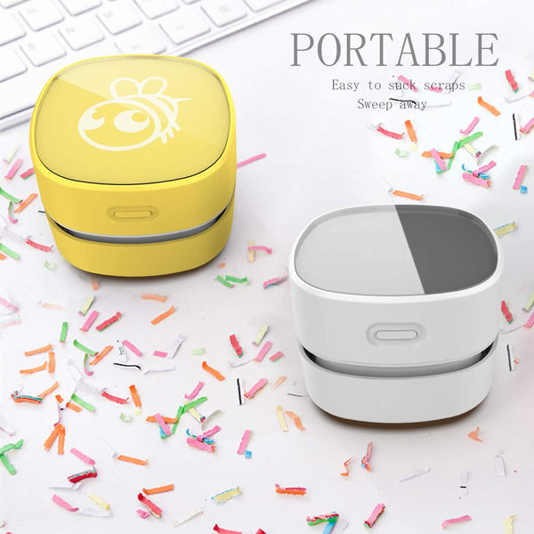 ODISTAR Desktop Vacuum Cleaner, Mini Table Dust Sweeper Energy Saving,High Endurance up to 90 Mins,Cordless&360º Rotatable Design for Keyboard/Home/School/Office(White AA Battery)