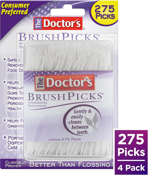 The Doctor's BrushPicks, Interdental Brushes & Dental Picks, Gently Remove Food Debris from Braces & Dental Work, 275 Count, Pack of 4 275 Count