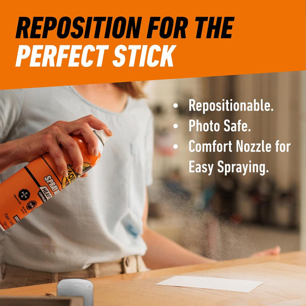 Gorilla Heavy Duty Spray Adhesive, Clear Glue, 14 Ounce (Pack of 1) - All Purpose with Comfort Nozzle for Indoor or Outdoor