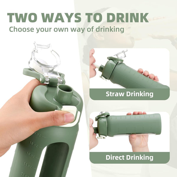 Chunmo 20 Oz Glass Water Bottle with Straw Reusable Water Bottle with Non-Slip Silicone Sleeve Wide Mouth Leak-Proof for Coffee, Tea and