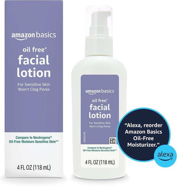 Amazon Basics Oil-Free Facial Moisturizer for Sensitive Skin, Fragrance Free, 4 Fluid Ounce (Previously Solimo)