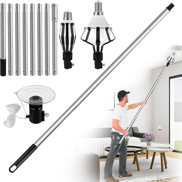 Light Bulb Changer for High Ceilings - Light Bulb Changer with Extension Pole Light Bulb Changer with Baskets and Suction Cup Bulb Removal Tool