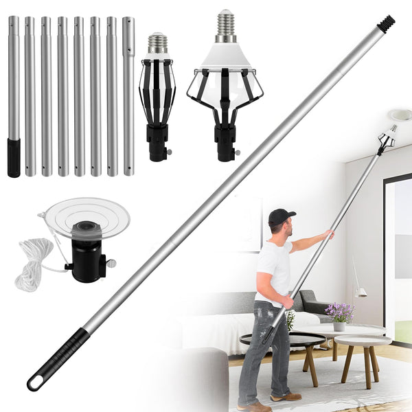 Light Bulb Changer for High Ceilings - Light Bulb Changer with Extension Pole Light Bulb Changer with Baskets and Suction Cup Bulb Removal Tool