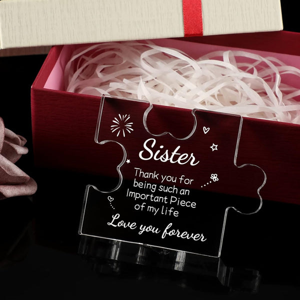 Funnli Sister Gifts from Sister Acrylic Puzzle Plaque - Sister Birthday Gift Ideas 3.35 X 2.76 Inch Desk Decorations - Sister Gifts Birthday
