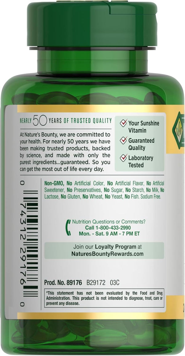 Nature's Bounty Vitamin D3 5000 IU Softgels, Rapid Release, Immune Support, Vitamin D Supplements, 240 Ct 240 Count (Pack of 1)