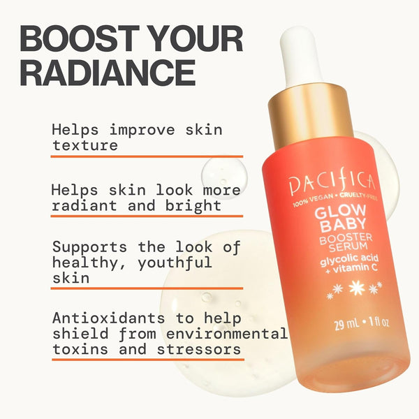 Pacifica Vitamin C Face Serum - Glow Baby Booster Facial Serum - Glycolic Acid Serum for Face - Dark Spot Corrector anti Aging Brightening -