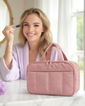 BAGSMART Travel Toiletry Bag, Puffy Large Toiletry Bag for Women, Lightweight Cosmetic Makeup Bag Organizer with Handle for Traveling,