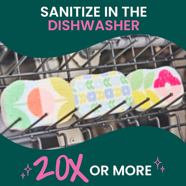 Scotch-Brite Brite Blooms Pop up Kitchen Sponges, Unique Compressed Kitchen Sponge for Cleaning Gently, Spring Flower Pattern Dish Sponge That