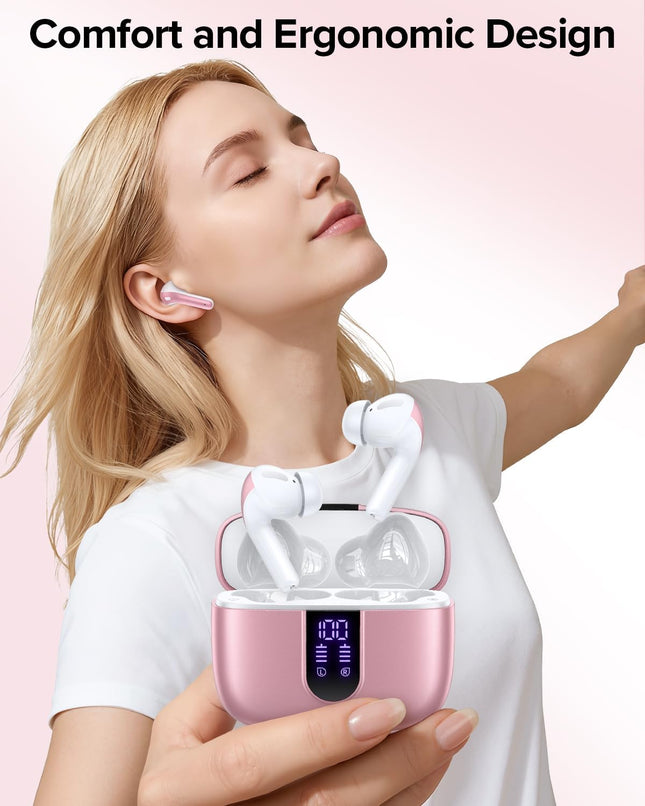 TAGRY Bluetooth Headphones True Wireless Earbuds 60H Playback LED Power Display Earphones with Wireless Charging Case IP