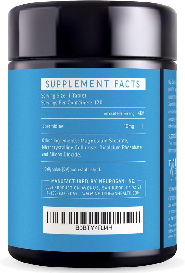 Neurogan Spermidine Supplement - 1200Mg - 99% Pure 100X More Potent than Rice & Wheat Germ Extract - for Cellular Health, Anti-Aging & Energy* -