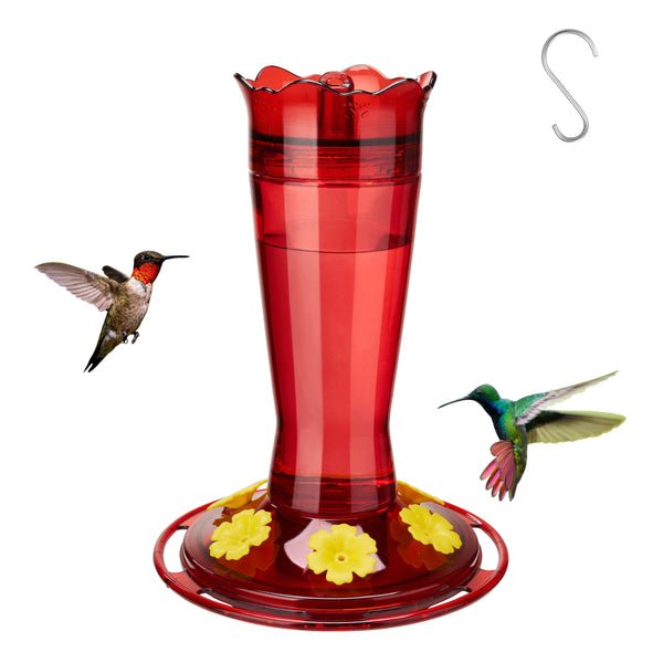 Kingsyard Glass Hummingbird Feeder for Outdoors Hanging - 6 Bee Guard Feeding Ports & Built-In Ant Moat, Wild Bird Feeder for outside Garden Yard