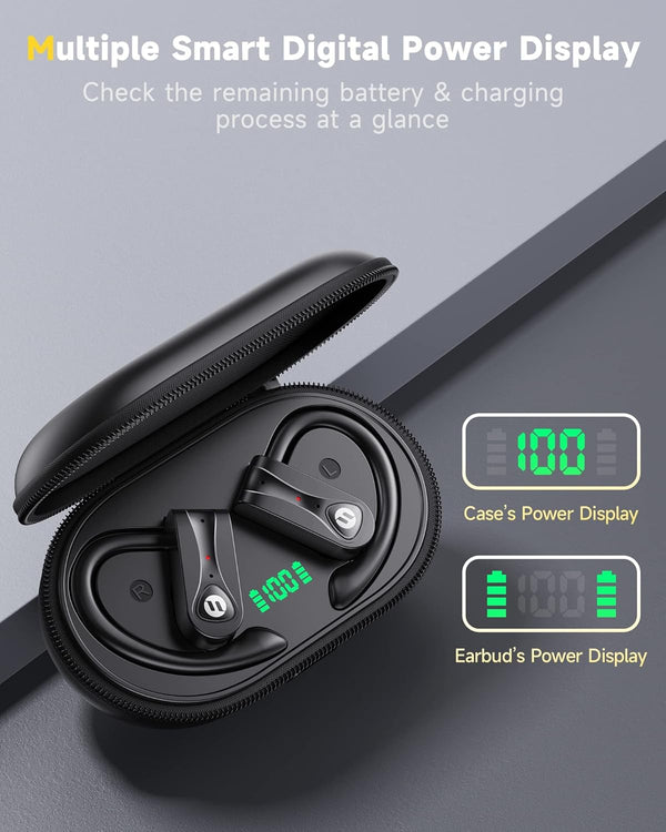 Wireless Earbuds 4 Mic Clear Call Bluetooth Headphones Wireless Charging Case Stereo Bass Sound 60H Playtime over Ear Earphones LED Digital