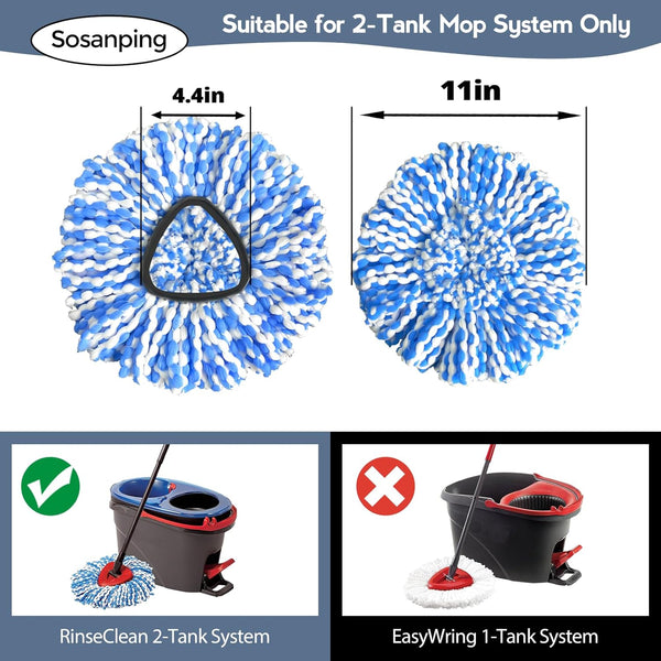 Spin Mop Replacement Head Rinseclean 2-Tank System, 6 Pack Mop Head Replacement, Microfiber, Machine Washable, Easy to Replace and Deep Cleaning